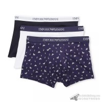 Quần lót nam Emporio Armani Pure Cotton Trunk 3-pack Marine/Printed Eclipse/White